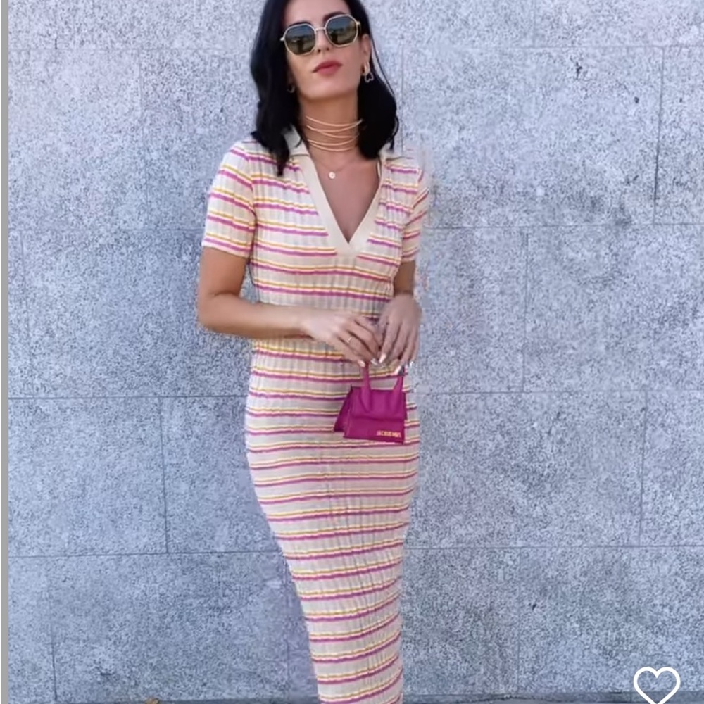 Zara Striped Midi Dress - Pink, Yellow, White